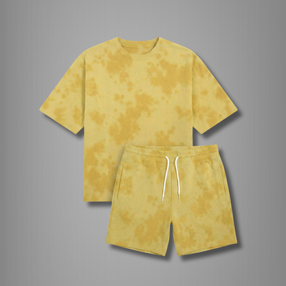 Yellow Tie-Dye Unisex Lounge Co-ord Set | Oversized T-shirt & Shorts