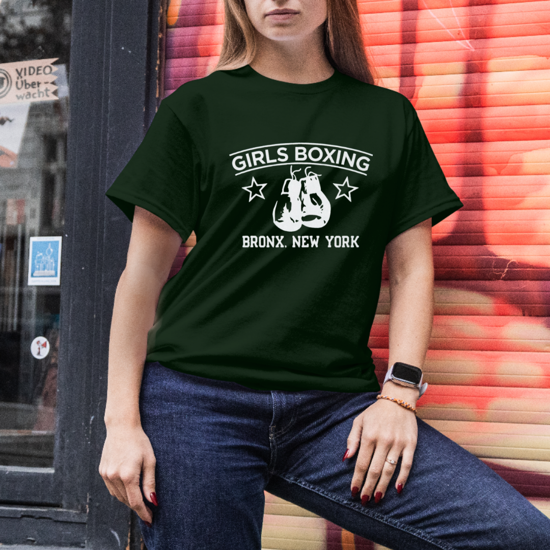 Girls Boxing Bronx New York T‑Shirt – Rachel Inspired Boxing Club Vintage Gloves Graphic Tee