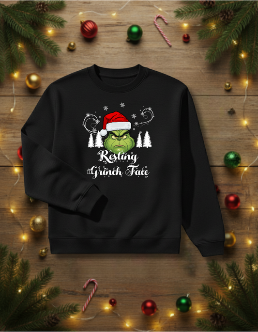 Funny Grinch Christmas Sweatshirt – Resting Grinch Face Unisex Holiday Pullover