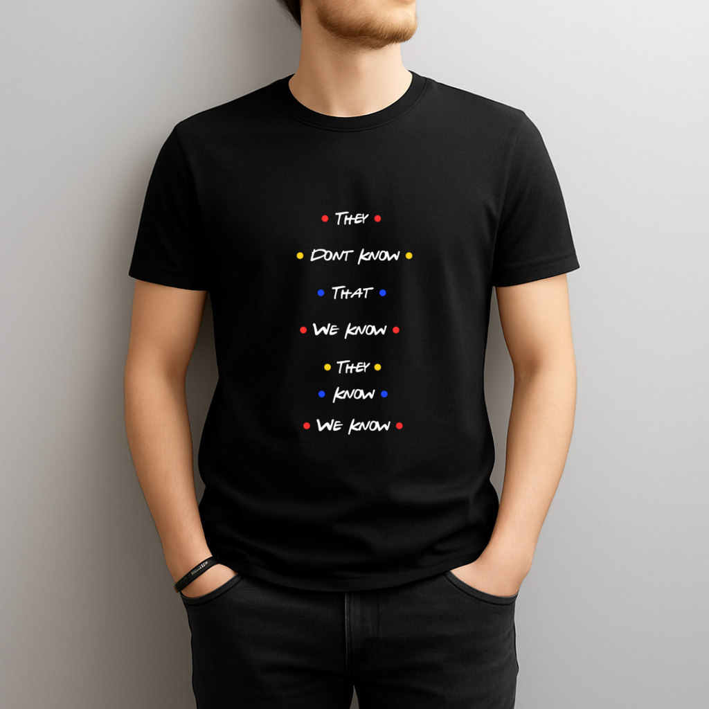 They Don’t Know That We Know T‑Shirt – Funny Friends Inspired Quote Tee for Friends Fans