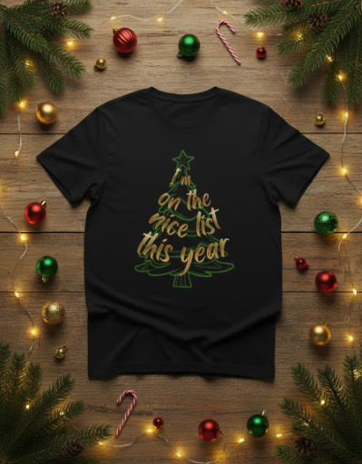 "I'm On The Nice List" Christmas Unisex Cotton T-shirt